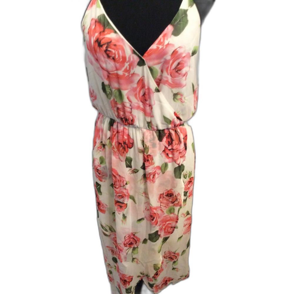 LUSH Hi Low Floral Rose Spaghetti Strap Dress Large Romantic